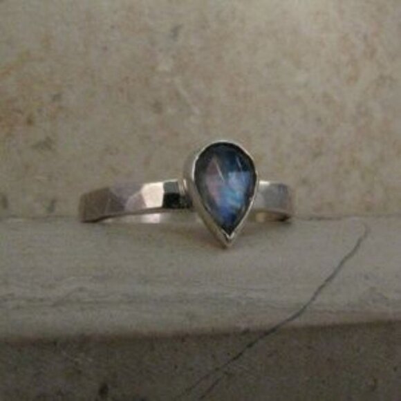 Rainbow Moonstone Rose Cut Pear Ring Size 7 - 925 Sterling Silver Ring N… - Picture 5 of 5